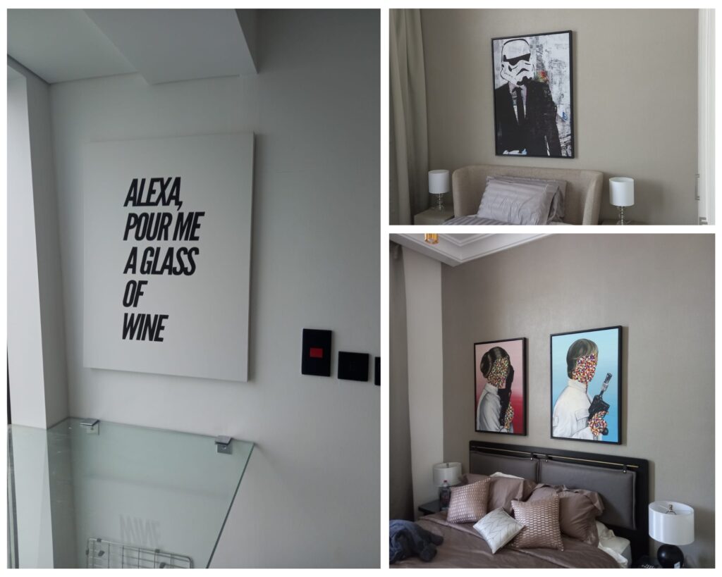Modern custom wall decor Dubai featuring pop culture and typography canvas art
