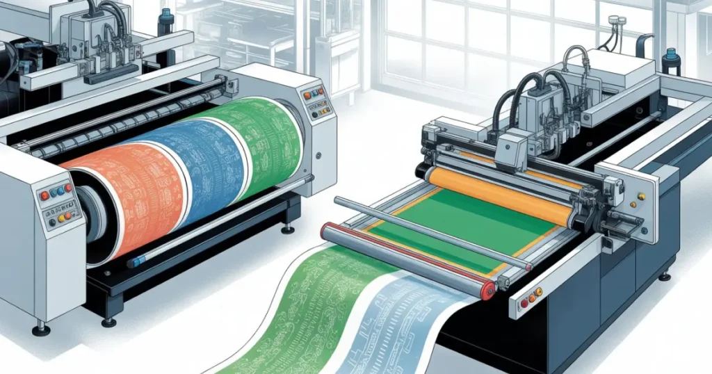 Rotary and flat bed wallpaper printing