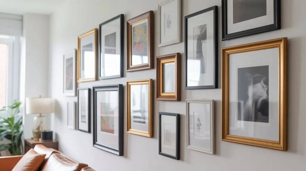 Gallery wall and picture framing display at home