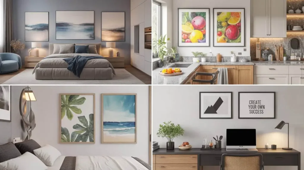 Wall art for bedrooms, kitchen, bathroom, home office, and hallways.