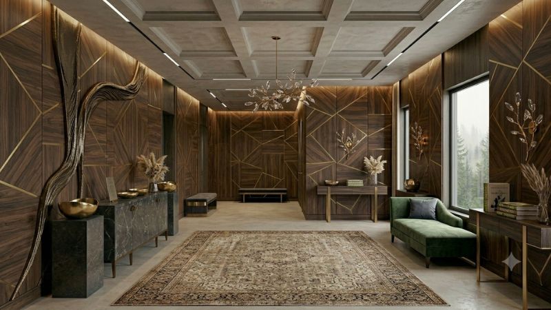 Luxury foyer with modern galaxy wallpaper mural