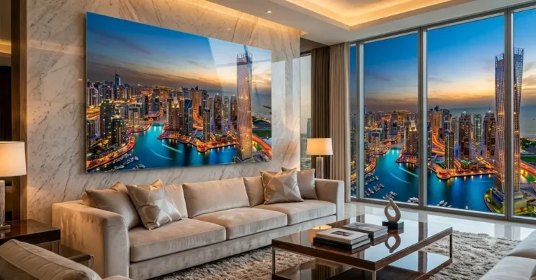 Modern luxury living room with acrylic wall art