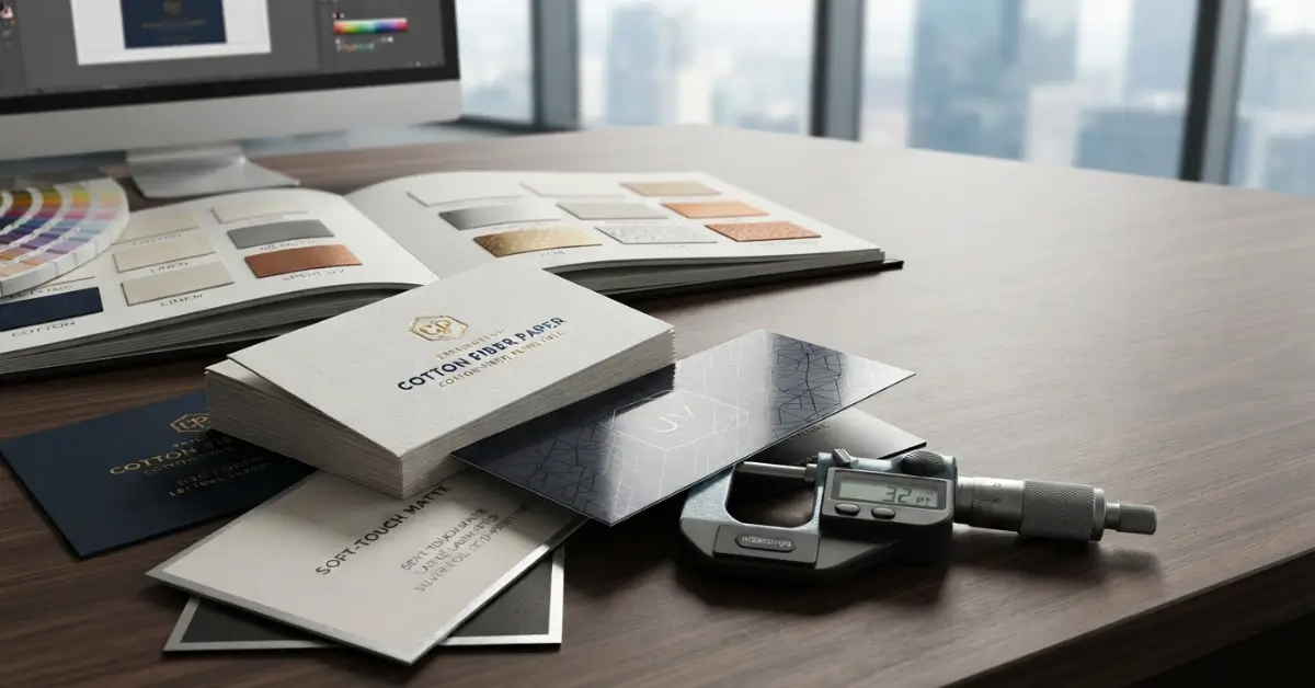 Business card design and paper stock samples